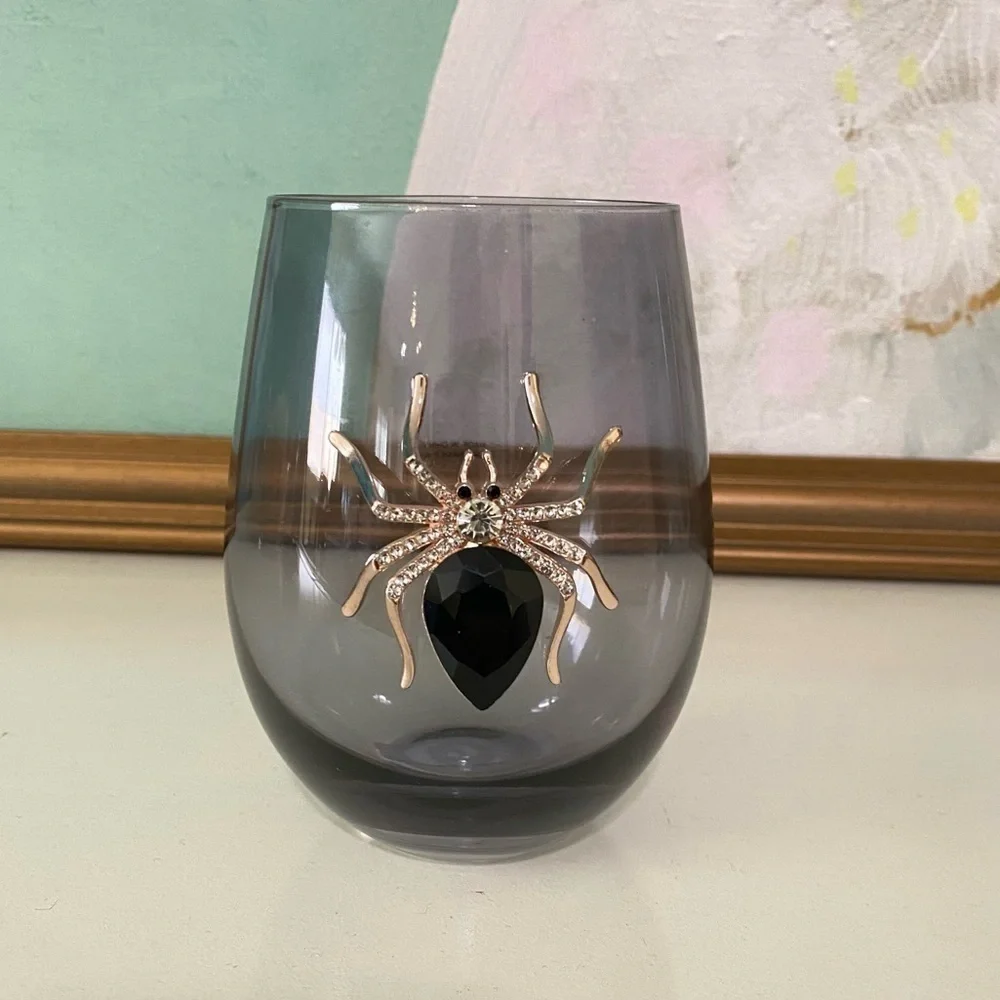 Black Crystal Spider Halloween Wine Glass Goth New